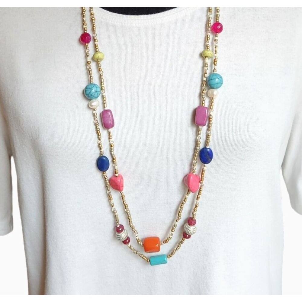 Chicos Two Strand Multi Color Necklace NWT